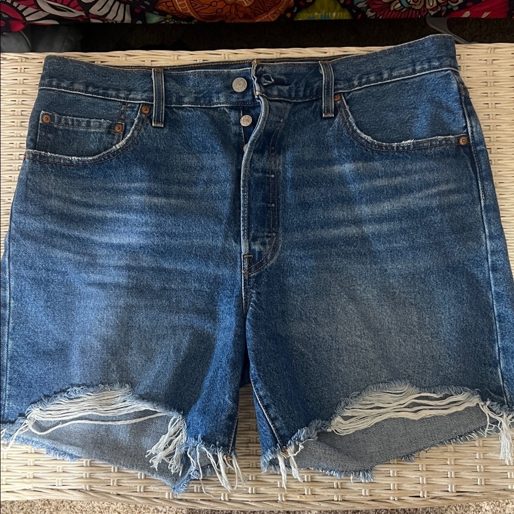 Levi's Distressed Dark Blue Denim Cutoff Shorts